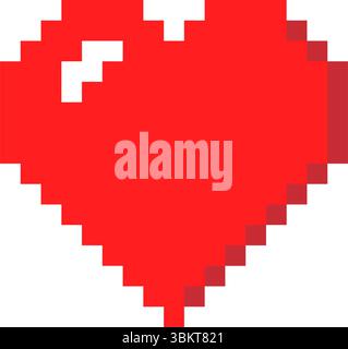 Pixel art red heart icon, pixelated heart icon with black outline, love sign isolated on white background, pixelated red heart symbol, valentine icon Stock Vector