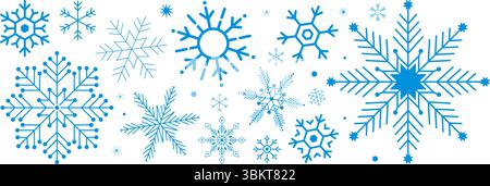 Snowflakes, thin line snowflakes simple icon pack, winter snowflakes template, Blue snowflake icon set, snowflakes vector illustration. Stock Vector