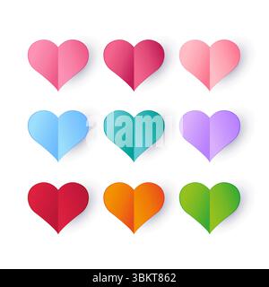 Paper cut love symbol set. Stock Vector