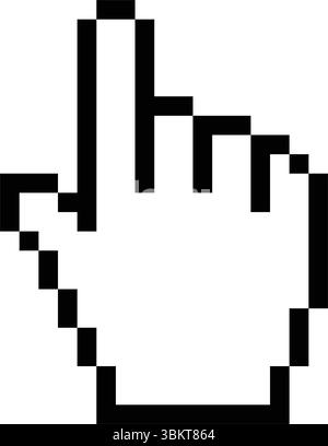 Pixel click cursor icon set, different computer cursors, hand click, hourglass, magnifier, zoom in and out, moving, waiting, working, press symbol Stock Vector