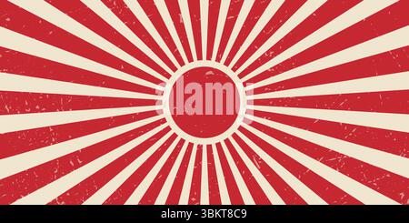 Retro vintage sun rays background sunshine sunrise sunburst abstract red and creamy yellow radial spiral stripes burst line vintage grunge pattern Stock Vector
