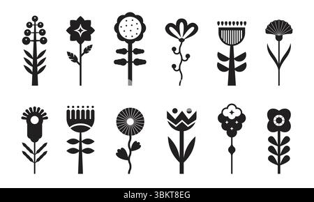 Geometric flower set. Modern trendy spring and summer art Stock Vector