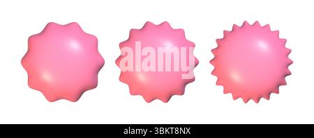 3d starburst badge set. Realistic glossy pink button. Empty sale sticker Stock Vector
