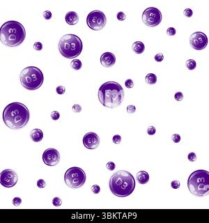 Vitamin D3 round capsules. Beauty treatment and nutrition skin care. Medical and scientific background. Wellness concept. Stock Vector