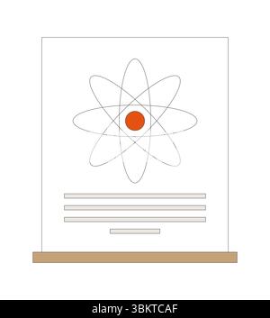 Science poster on wooden stand with atomic model 2D cartoon object Stock Vector