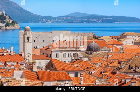 Panoramic view to fortress and red roofs of Dubrovnik. Croatia Stock Photo
