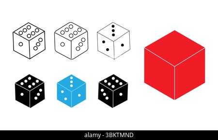 Dice cube dot numbers from one to six icon set. board game or casino gambling vector illustration. Stock Vector