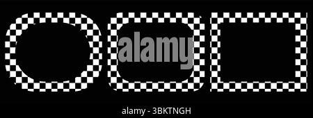 Square frame with checkered print. Rectangular vignette with checkerboard, rally flag or chess game pattern isolated on white background. Stock Vector