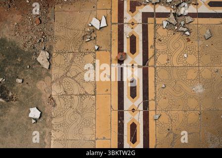 Old shabby tiled floor in the castle. High quality photo Stock Photo