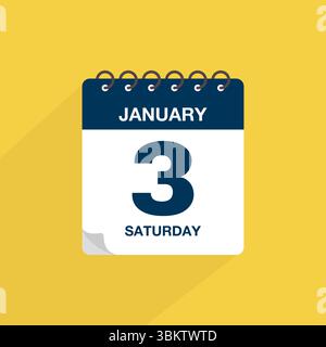 Calendar with date January 3. Day calendar icon vector, event calendar reminder, business schedule date sign, deadline template, appointment symbol Stock Vector