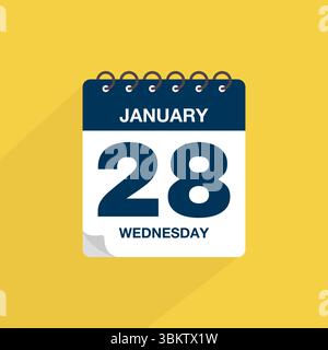 Calendar with date January 28. Day calendar icon vector, event calendar reminder, business schedule date sign, deadline template, appointment symbol Stock Vector
