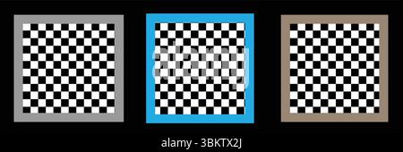 Rectangle frame with checkered print on borders. Rectangular vignette with checkerboard, race flag or chess game pattern isolated on white background Stock Vector
