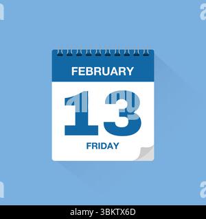 Calendar with date February 13. Day calendar icon vector, event calendar reminder, business schedule date sign, deadline template, appointment symbol Stock Vector