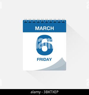 Day calendar with date March 6. Calendar icon vector. Event calendar reminder, business schedule date sign, deadline template, appointment symbol Stock Vector