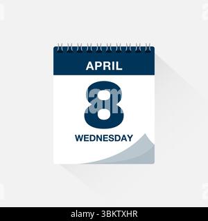 Calendar with date April 8. Day calendar icon vector, event calendar reminder, business schedule date sign, deadline template, appointment symbol Stock Vector
