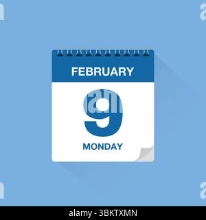 Calendar with date February 9. Day calendar icon vector, event calendar reminder, business schedule date sign, deadline template, appointment symbol Stock Vector