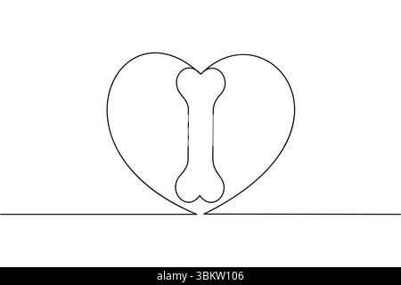 Pet bone symbol one line drawing minimal vector design Stock Vector