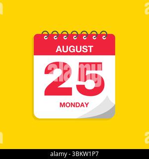 Day calendar with date August 25. Calendar icon vector. Event calendar reminder, business schedule date sign, deadline template, appointment symbol Stock Vector