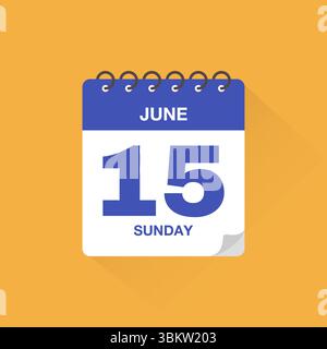 Day calendar with date June 15. Calendar icon vector. Event calendar reminder, business meeting schedule sign, deadline template, appointment symbol Stock Vector
