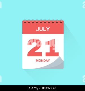 Day calendar with date July 21, calendar icon vector. Event calendar reminder, business schedule or appointment symbol, page calendar agenda planner Stock Vector