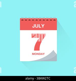 Day calendar with date July 7, calendar icon vector. Event calendar reminder, business schedule or appointment symbol, page calendar agenda planner Stock Vector