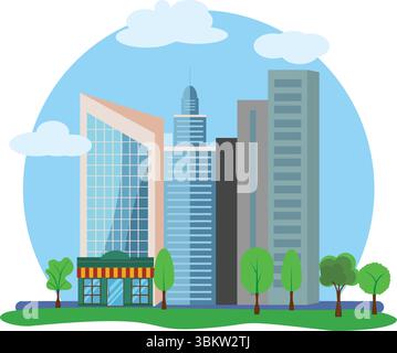 Modern city buildings design, flat cartoon elements Stock Vector