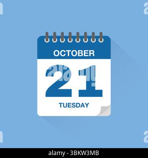 Day calendar with date October 21. Calendar icon vector. Event calendar reminder, business meeting schedule date sign, appointment date symbol. Stock Vector