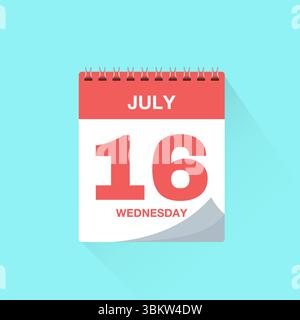 Day calendar with date July 16, calendar icon vector. Event calendar reminder, business schedule or appointment symbol, page calendar agenda planner Stock Vector