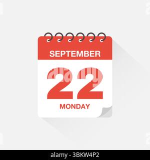 Day calendar with date September 22. Calendar icon vector. Event calendar reminder, business meeting schedule date sign, appointment date symbol. Stock Vector