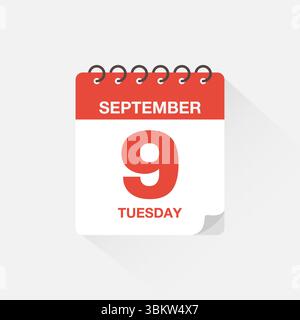 Day calendar with date September 9. Calendar icon vector. Event calendar reminder, business meeting schedule date sign, appointment date symbol. Stock Vector