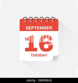 Day calendar with date September 16. Calendar icon vector. Event calendar reminder, business meeting schedule date sign, appointment date symbol. Stock Vector