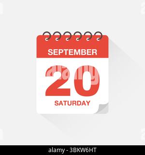 Day calendar with date September 20. Calendar icon vector. Event calendar reminder, business meeting schedule date sign, appointment date symbol. Stock Vector