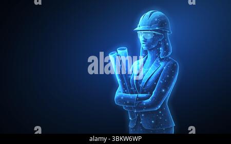 Woman architect. Construction, development, architecture, ai concept Stock Vector