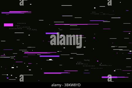 Glitch effect with pink and purple digital noise on black background. Futuristic distorted data texture. Overlay distortion lines for tech or sci-fi d Stock Vector