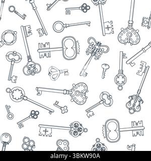 Key pattern. retro keys collection. vector seamless background Stock Vector