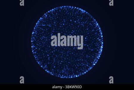 Sphere of particles. Glowing blue globe of dots on dark background. Futuristic digital circle design for tech, data or science theme. Data connection Stock Vector