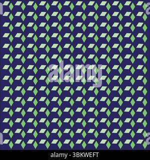 Geometric pattern of three-dimensional green diamond shapes on a deep blue background design. Stock Vector