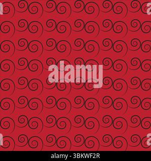 Seamless vector pattern of repeating black swirls on a red background for design elements Stock Vector