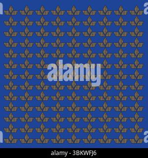 Repeating golden floral pattern on blue surface, geometric design, decorative illustration Stock Vector