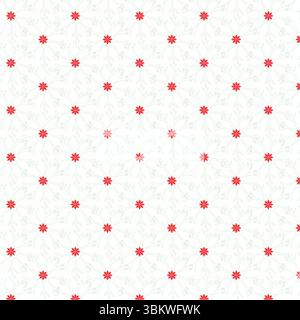Festive christmas snowflake pattern with red centers and delicate pale green details on white background Stock Vector