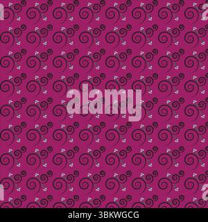 Elegant repeating pattern of swirls and floral elements on a rich magenta background Stock Vector
