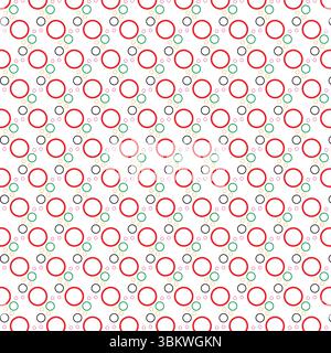 Modern geometric pattern featuring repeating red and colorful circles on a white background Stock Vector