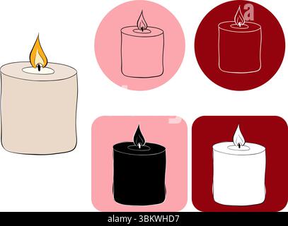 Candle logotype. Vector graphic line ink illustration. Silhouette sign for logo, print, comics, fashion, pop art, boards, design, stickers, decoration Stock Vector