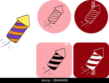 Firecracker logotype. Vector graphic line ink illustration. Doodle cracker for holiday messages, greetings, Internet, advertising. Banner, poster, wra Stock Vector