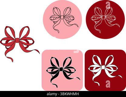 Red Ribbon logotype. Vector graphic line ink illustration. Red Silk Ribbon, Perfect for cards, decorations, stickers, logo, menu, various designs. tex Stock Vector