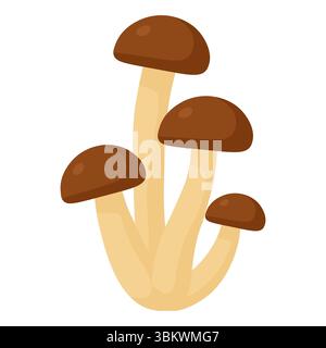 Cartoon style group of forest mushrooms with round brown caps and light stems isolated on white Stock Vector