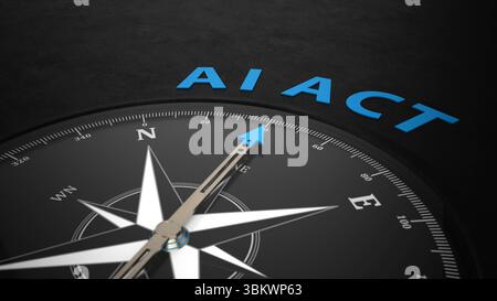3D illustration, AI ACT Compass Direction Compass with the text AI ACT. 3d illustration. Stock Photo