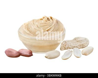 Peanut butter and nuts isolated on white background Stock Photo