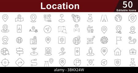 Location & Navigation Line Icons set - Map, Pin, GPS, Direction, Pointer, Travel Vector Set. Editable Stroke Stock Vector