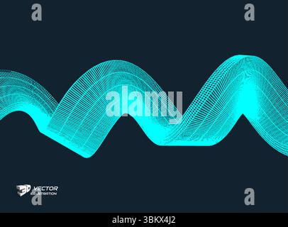 Wavy background with motion effect. 3d technology style. Vector illustration. Stock Vector